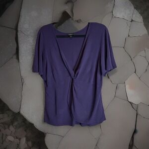 Torrid Purple Twist Front V Neck Top Short Sleeve Knit Size 1 XL 14 16